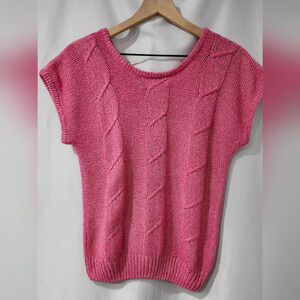 VTG Bubblegum Pink Womens Cable Knit‎ Sweater Size XS/S Preppy Retro 80s